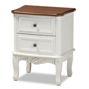 Baxton Studio Darlene Classic and Traditional French White and Cherry Brown Finished Wood 2-Drawer Nightstand